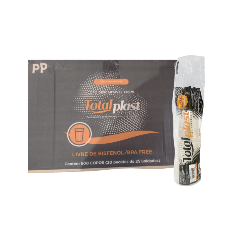 Copo 770ml Totalplast Liso Transparente PP 20x25