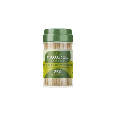 Palito de Dente de Bambu Sem Sabor Natural 16 potes de 250 unidades