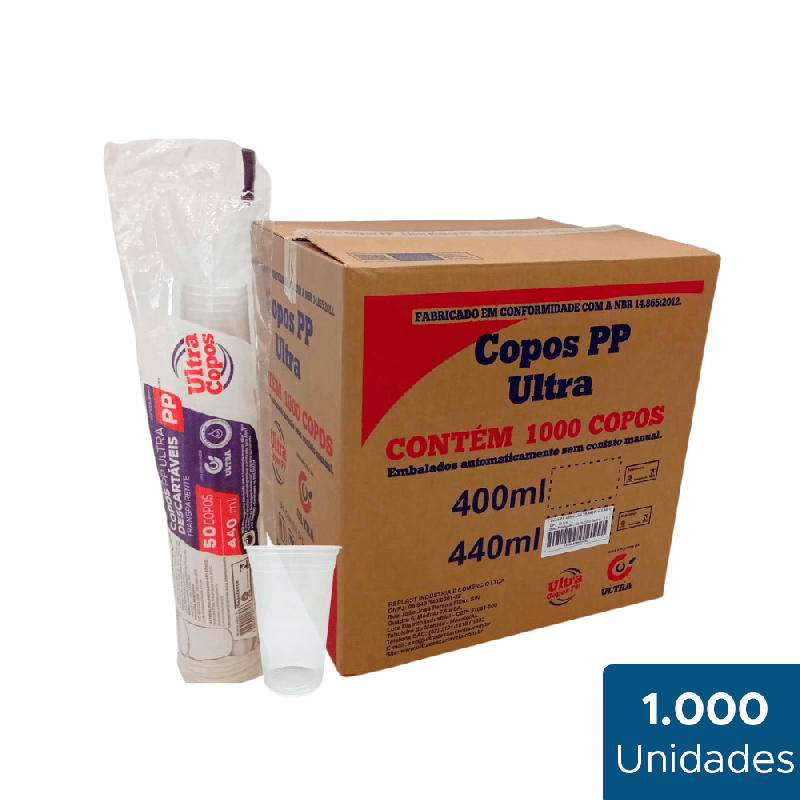 Copo 440ml Transparente PP Liso Ultra 1.000 unidades