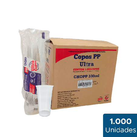 Copo 330ml Transparente PP Liso Ultra 1.000 unidades