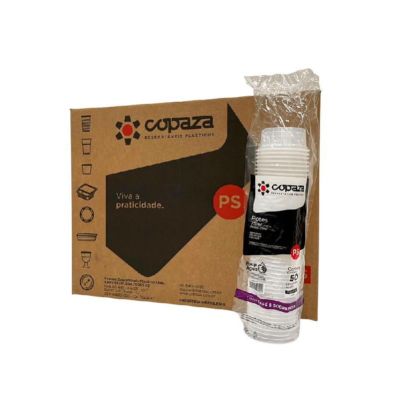 Pote Descartável 75ml Liso Translúcido P-03 Copaza 1.500 unidades