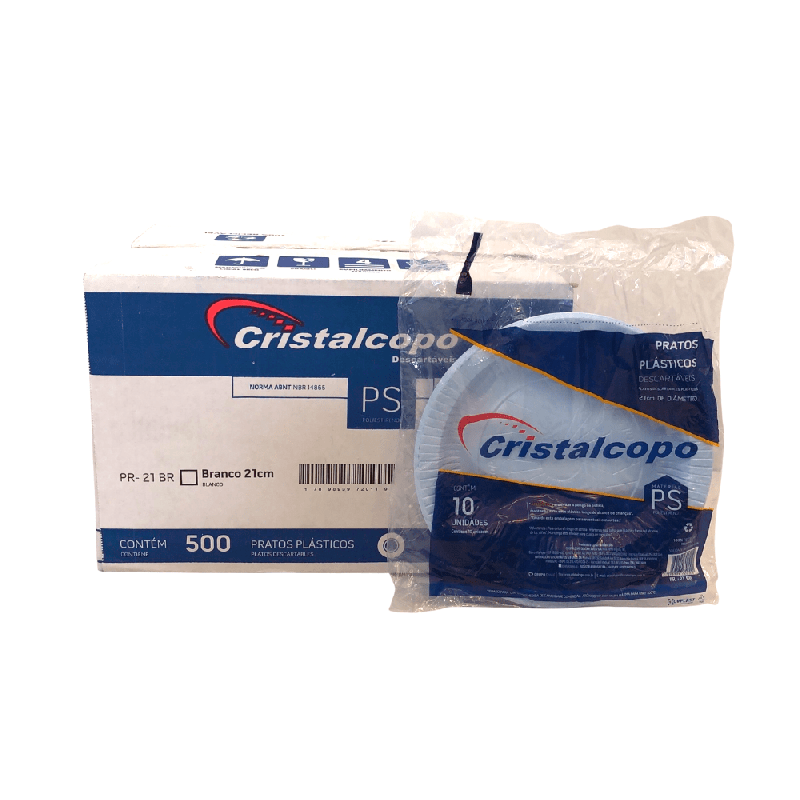 Prato Raso 21cm para Refeição Branco Cristalcopo 500 unidades