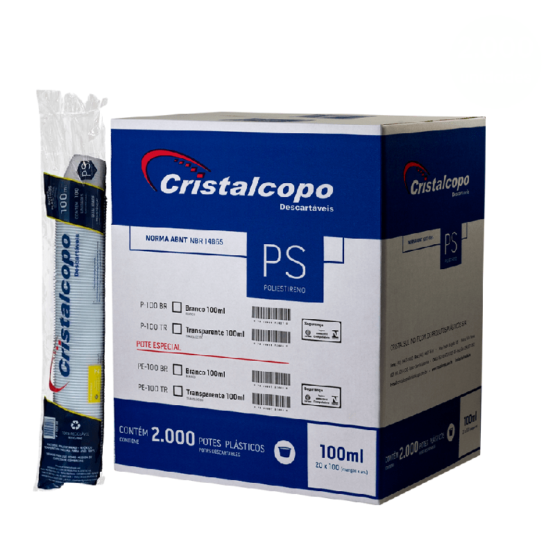 Pote Descartável 100ml Branco PS Cristalcopo 2.000 unidades