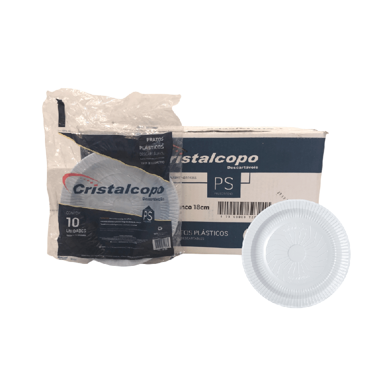 Prato Descartável Sobremesa Raso Branco 18cm Cristalcopo 500 unidades