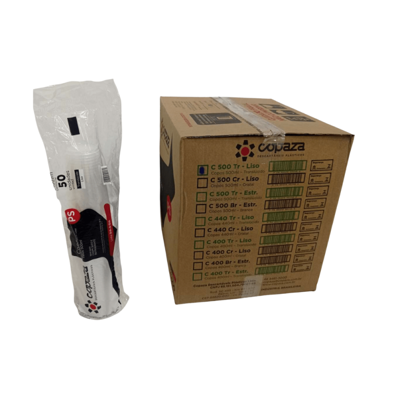 Copo 500ml Translúcido Liso PS Copaza 1.000 unidades