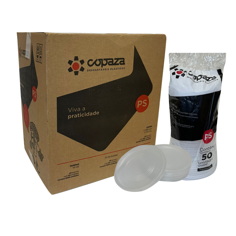Tampa para Copos 770 e Potes 500/400/300ml TP08 Copaza 1.000 unidades