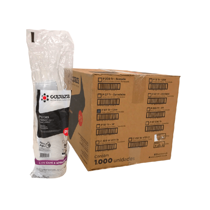 Pote 250ml Liso Translúcido P-07 Copaza 1.000 unidades