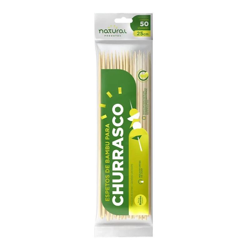 Palito para Churrasco de Bambu 25cm Natural 50 espetos