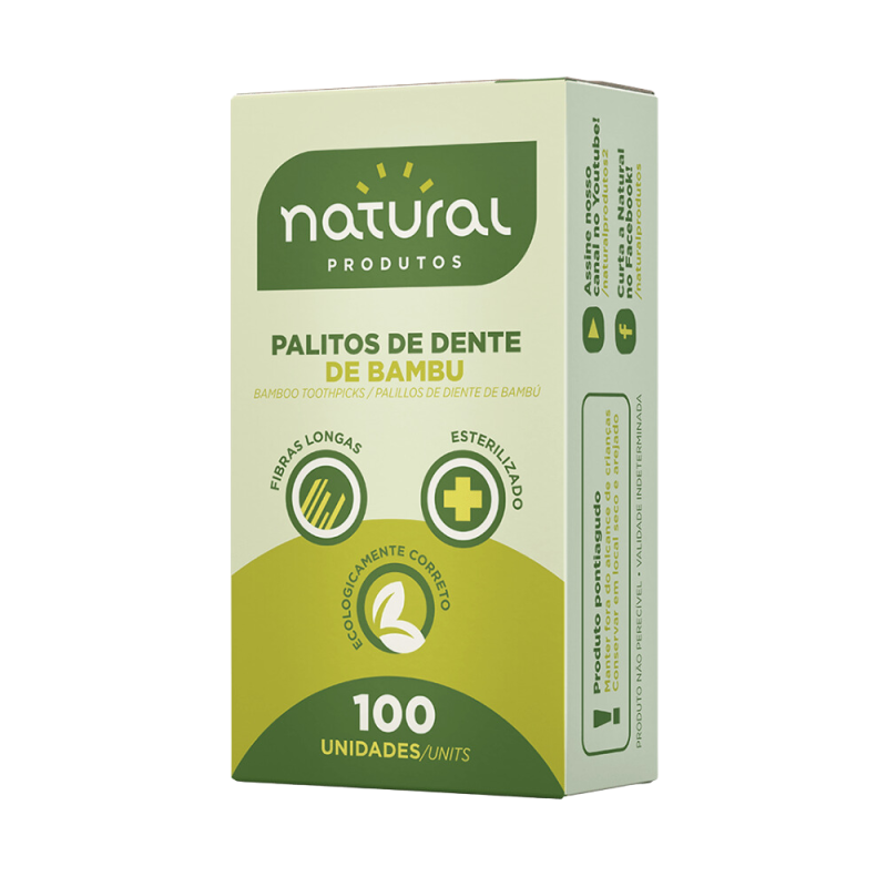 Palito de Dente de Bambu Natural - 25 Paliteiros de Papel com 100 palitos cada