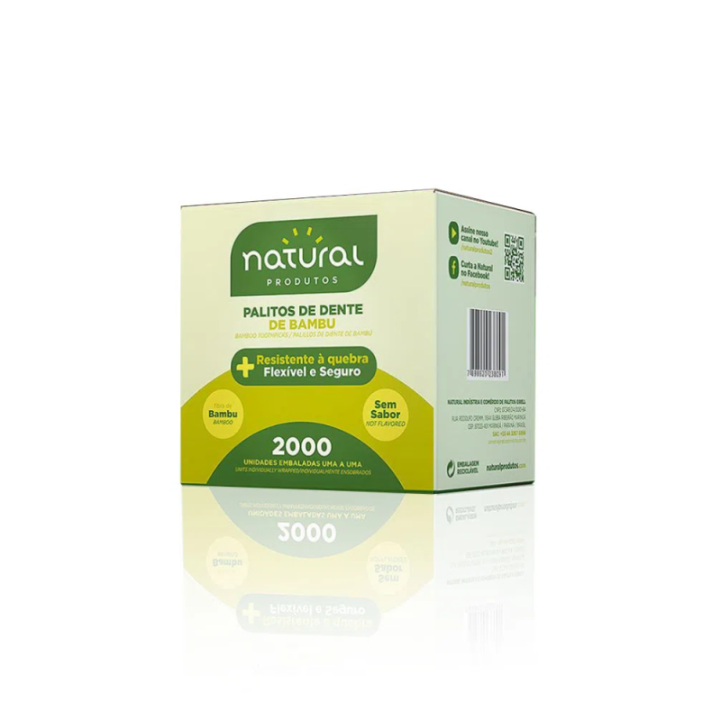 Palito de Dente de Bambu Embalado um a um Natural 2.000 unidades