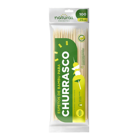 Espetos para Churrasco de Bambu 25cm Natural 100 Espetos
