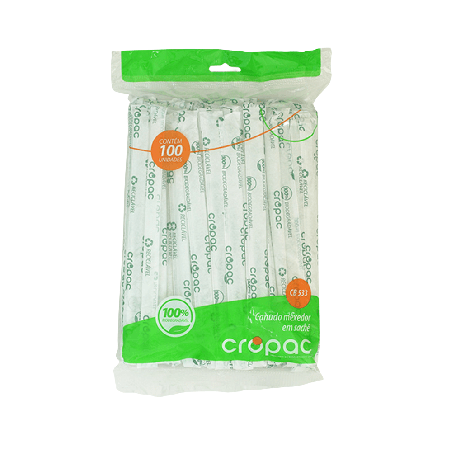 Canudo Biodegradável 5,8x 175 mm Mexedor Sachê Transparente em Sachê Cropac com 100 unidades