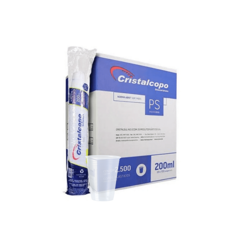 Copo 200ml Translúcido PS ABNT2012 Cristalcopo 2.500 unidades