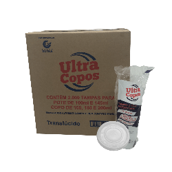 Tampa descartável transparente sem furo PS para Potes 100/145ml e copos PS 150ml/180/200 e 120ml de isopor Ultra 2.000 unidades