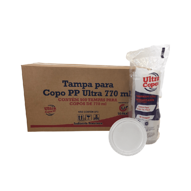 Tampa para Copo de 770ml Sem Furo Transparente PP Ultra 500 unidades