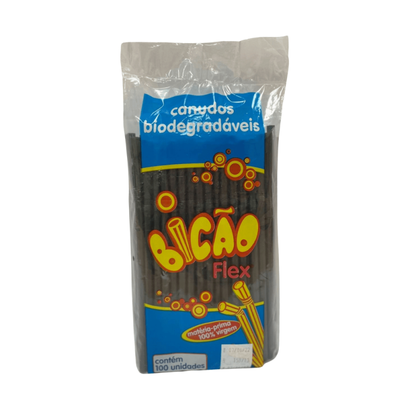 Canudo 6x190 mm Flexível Biodegradável Preto Bicão 100 unidades