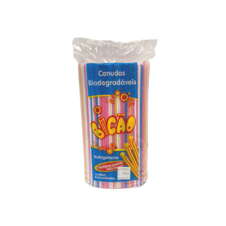 Canudo 3,5x245 mm Biodegradável Colorido Bicão 800 unidades