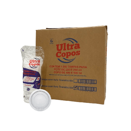 Tampa para Pote PS 200/250ml, Copos PP 400/500ml e Copo térmico 200/240/300/500ml com furo central Ultratherm com 1.000 unidades