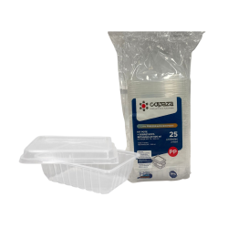 Kit Pote 500ml Retangular Translúcido com Tampa Copaza 12 pacotes com 25 unidades