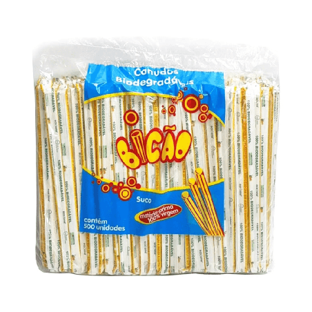 Canudo Branco 5x220 mm Sachê Bicão 500 unidades Indicado para Suco e Refrigerante