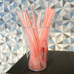 Canudo Bio 8MM Transparente com Listras Vermelhas Sache Milkshake 300 unidades