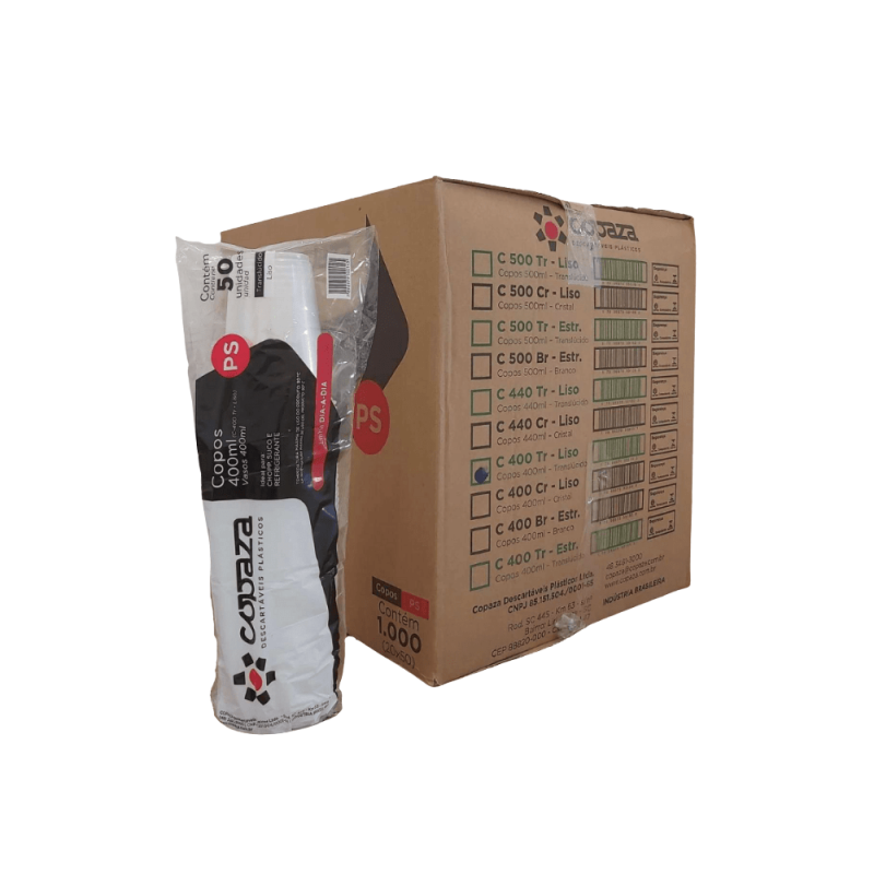 Copo 400ml Translúcido Liso Ps Copaza 1.000 unidades