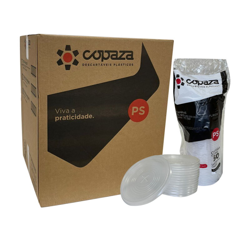 Tampa Descartável TC300 Translúcida com Furo para Copos de 300/300ml Copaza 2.000 unidades