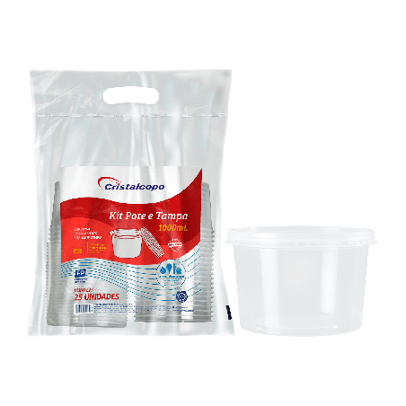 Kit Pote 1.000ml com Tampa PP Cristalcopo 150 unidades