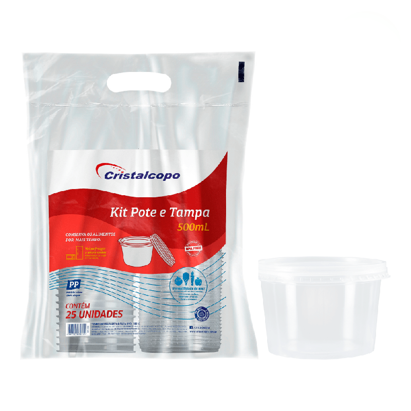 Kit Pote 500ml Transparente com Tampa PP Cristalcopo 300 unidades