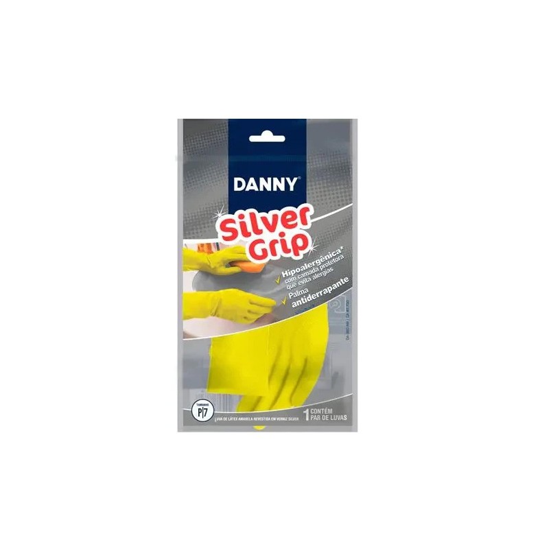 Luva de Látex Antialérgica Amarela Silver Grip P Danny