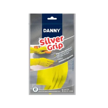 Luva de Látex Antialérgica Amarela Silver Grip P Danny