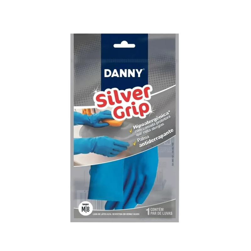 Luva de Látex Antialérgica Silver Grip Azul M Danny