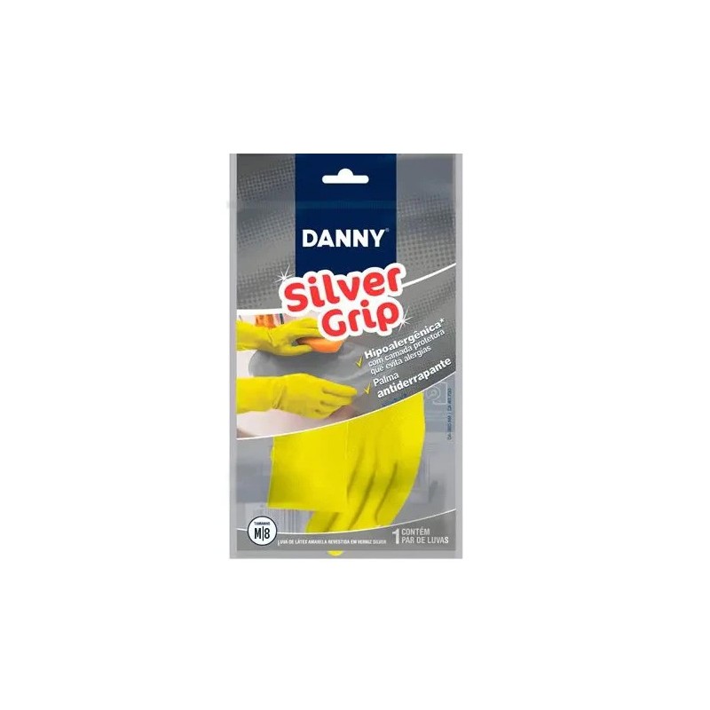 Luva de Látex Antialérgica Amarela Silver Grip M Danny