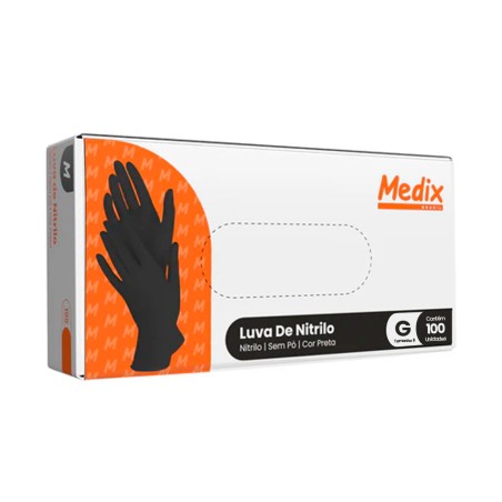 Luva Nitrilo G Medix Sem Pó Preta