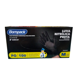 Luva Nitrílica M Bompack Sem Pó Preta