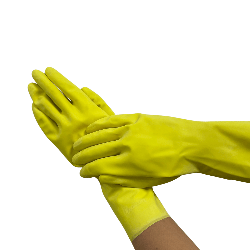 Luva de Látex Amarela M Forrada Mucambo CA 40969 Proteção Química e Mecânica