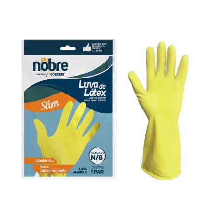 Luva de Látex Amarela M Anatômica Nobre CA 41780 Proteção Química e Mecânica