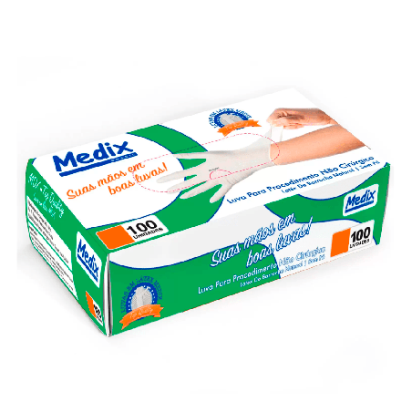 Luva de Látex M sem Pó CA 44504 Proteção Biológica para procedimento não cirúrgico Medix 100 unidades