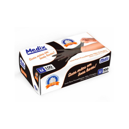 Luva Nitrílica Preta M Sem Pó Medix CA 38644 Proteção Biológica para Procedimento Não Cirúrgico100 unidades