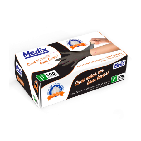 Luva Nitrílica Preta P Sem Pó Medix CA 38644 Proteção Biológica para Procedimento Não Cirúrgico 100 unidades