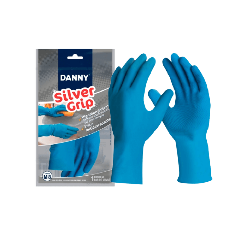 Luva de Látex Silver Grip Azul G Danny CA 40730 Proteção Contra Agentes Mecânicos e Químicos