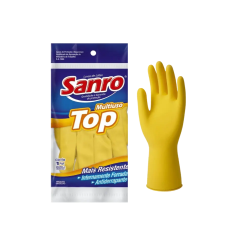 Luva de Látex Amarela GG Forrada Sanro Top CA 40044 Proteção Química e Mecânica