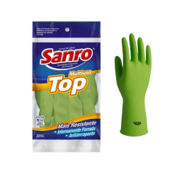 Luva de Látex Verde GG Forrada Sanro Top CA 40045 Proteção Química e Mecânica