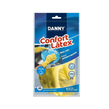 Luva de Látex Amarela M Forrada Danny CA 15532 Proteção Química e Mecânica