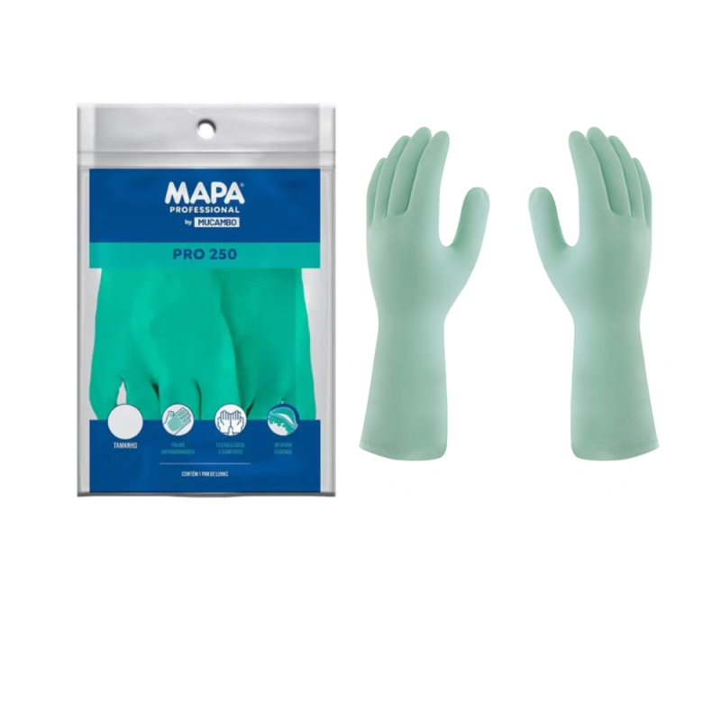 Luva de Látex Verde G Forrada Mucambo CA 2429 Proteção Química e Mecânica