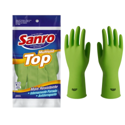 Luva de Látex Verde M Sanro Top CA 40045 Proteção Química e Mecânica