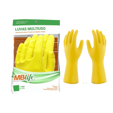 Luva de Látex Amarela M MB Life CA 44541 Proteção Química e Mecânica