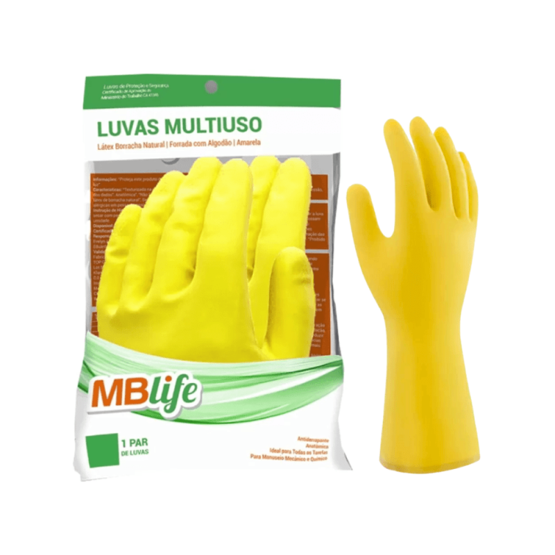 Luva de Látex Amarela P MB Life CA 44541 Proteção Química e Mecânica