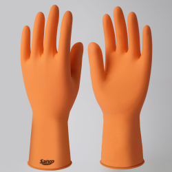 Luva de Látex Laranja P Sanro Plus CA 6110 Proteção Química e Mecânica
