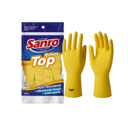 Luva de Látex Amarela P Sanro Top CA 40044 Proteção Química e Mecânica